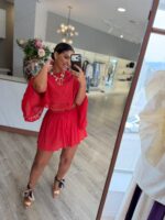 BLUSA PLISSADA CORAL COM DETALHES EM RENDA PONTO CHIC - Image 3