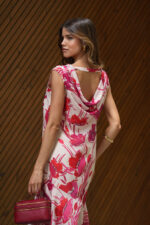 VESTIDO MIDI ESTAMPADO FLORAL COM DECOTE DRAPEADO SILVINA CAMPOS