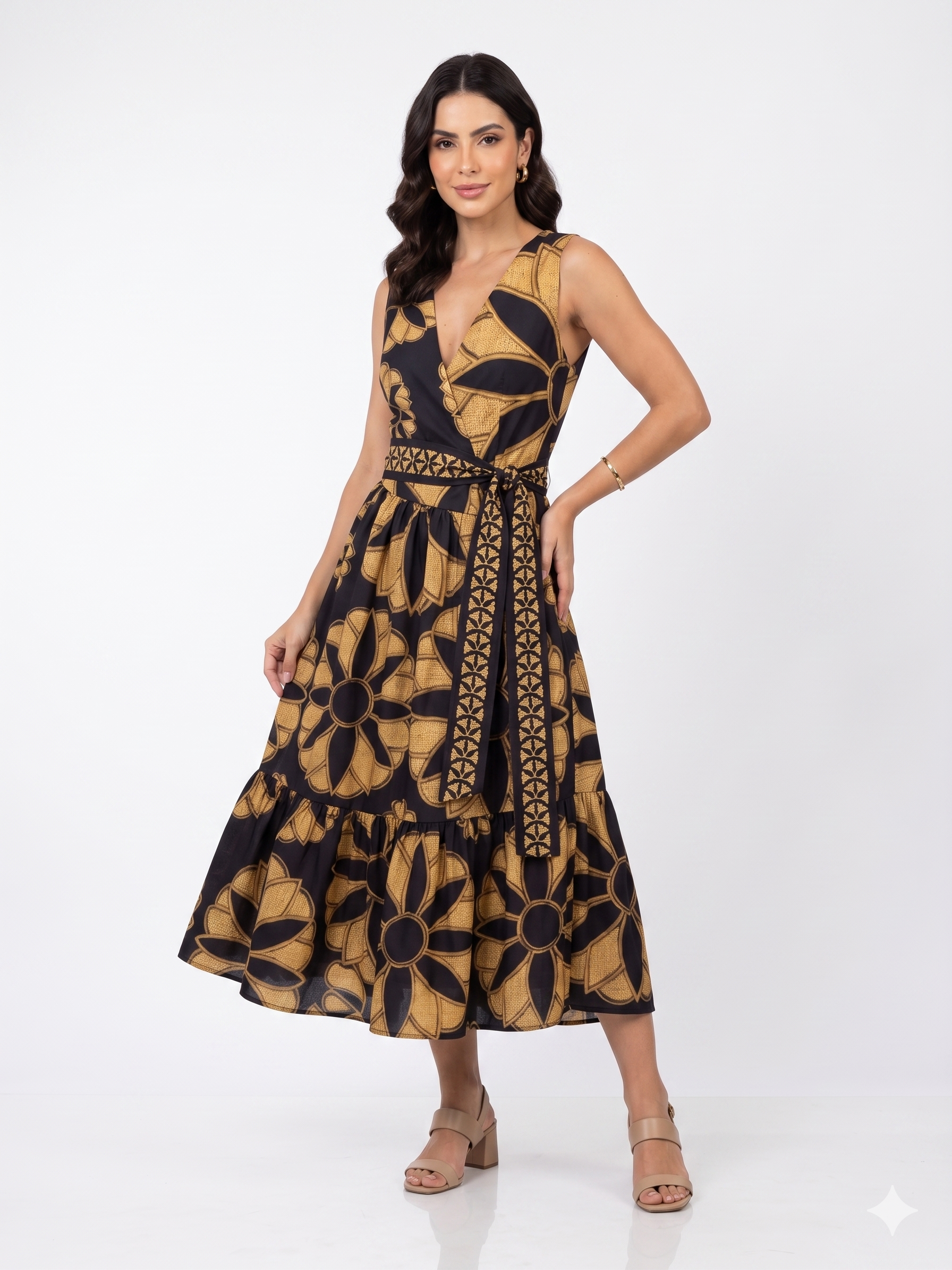 Gemini_Generated_Image_6w97nv6w97nv6w97 VESTIDO MIDI PRETO COM ESTAMPADO AMARELO PONTO CHIC - Image 1
