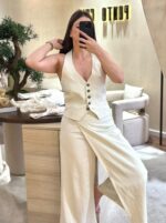 CULOTTE COM SOBREPOSIÇÃO EM LINHO NATURAL RINASCIMENTO - Image 2