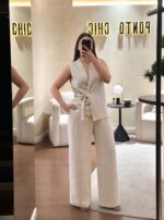 CONJUNTO DE LINHO BEGE COM COLETE E CALÇA PONTO CHIC - Image 3