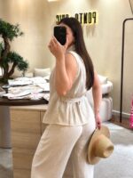 CONJUNTO DE LINHO BEGE COM COLETE E CALÇA PONTO CHIC - Image 2