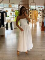 VESTIDO BRANCO POPELINE CORPO DRAPEADO IMPERIAL - Image 2
