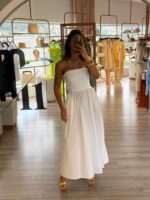 VESTIDO BRANCO POPELINE CORPO DRAPEADO IMPERIAL