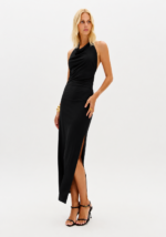 VESTIDO ASSIMÉTRICO COM DRAPEADO PRETO LANÇA PERFUME