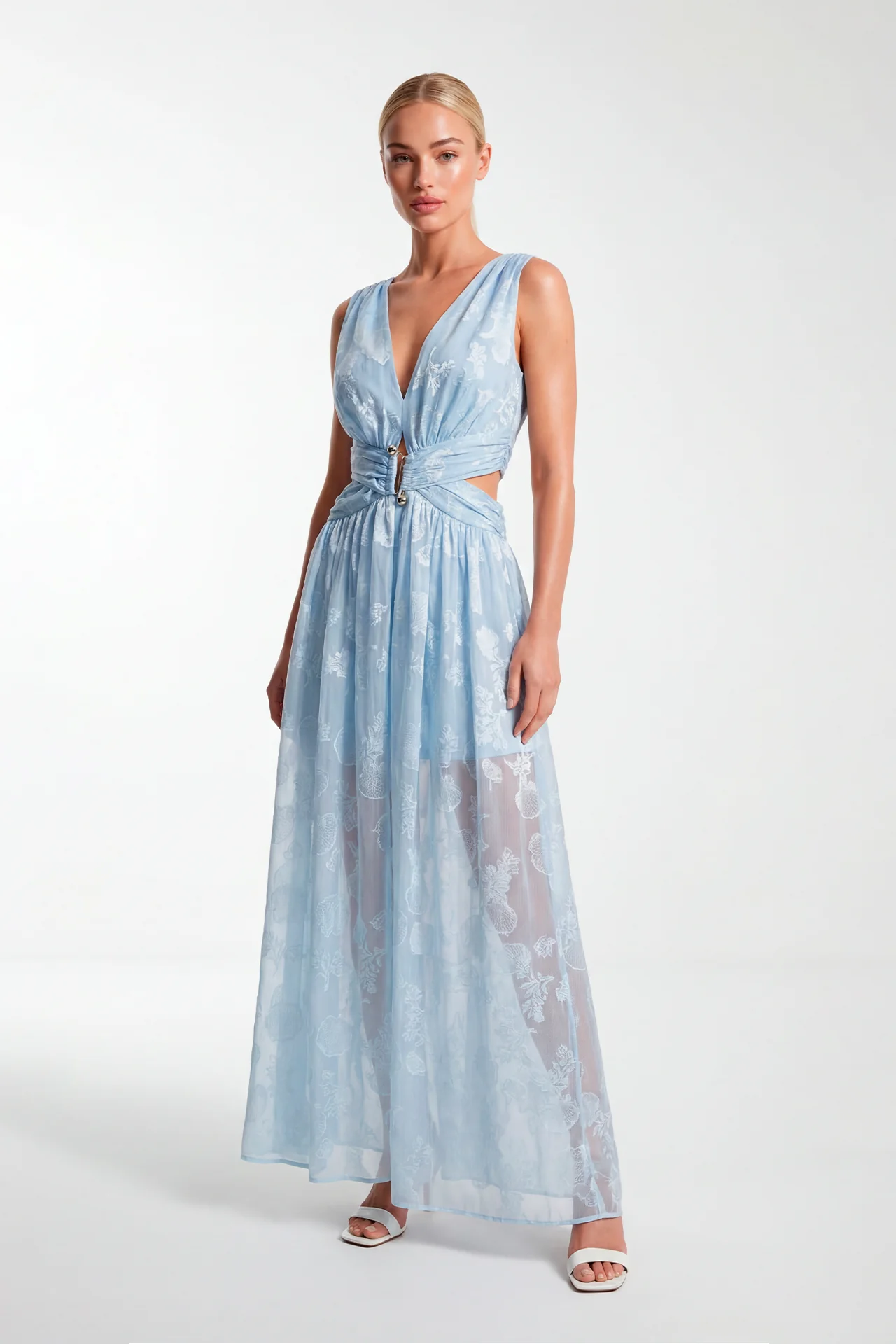SAHOCO-AV26-MODELO1_1fecba6b-1c61-4b8e-82d4-f3a743d63a5d VESTIDO COM DECOTE EM V E RECORTES LATERAIS SAHOCO - Image 1