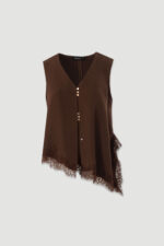 BLUSA ASSIMÉTRICA CASTANHA COM RENDA FERRACHE