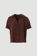 BLUSA FLUÍDA CASTANHA COM DECOTE EM V FERRACHE