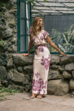 VESTIDO BEGE E ROXO ESTAMPADO COM CINTO FERRACHE - Image 2