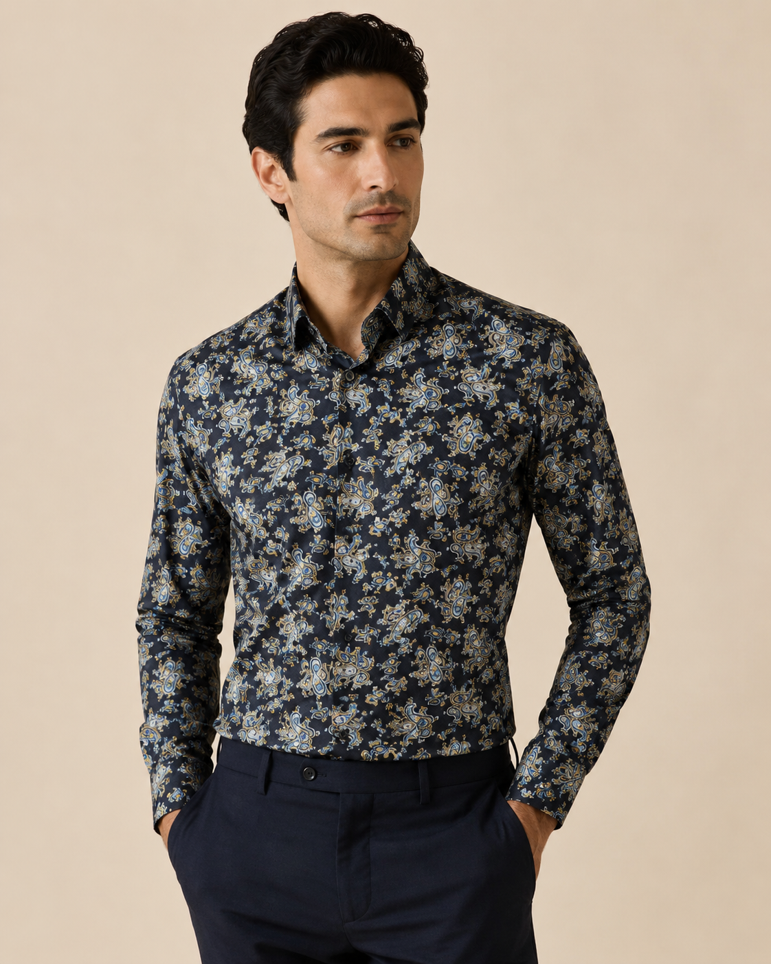 ChatGPT Image 3_08_2026, 12_10_45 CAMISA AZUL MARINHO PAISLEY JOVITS - Image 1
