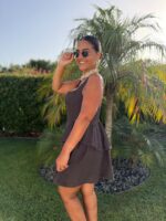 VESTIDO CURTO DE LINHO CASTANHO PONTO CHIC - Image 4