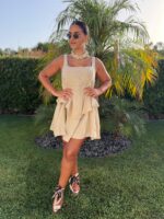 VESTIDO CURTO DE LINHO BEGE PONTO CHIC - Image 4