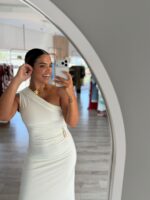 VESTIDO ASSIMÉTRICO DRAPEADO BRANCO PONTO CHIC