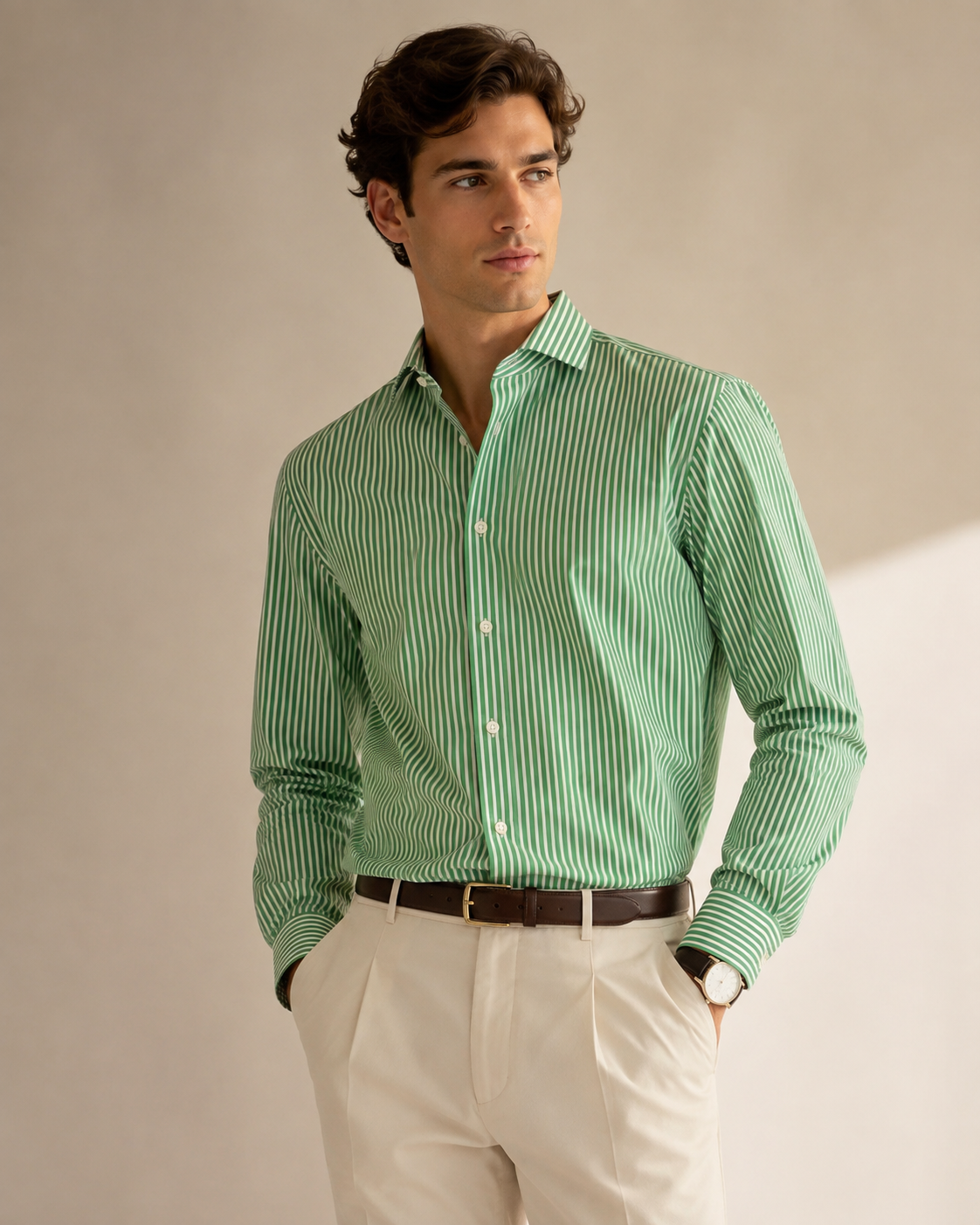 fd61a50f-e1b8-4319-abf0-7306bdf625f3 CAMISA VERDE ÀS RISCAS SLIM FIT JOVITS - Image 1
